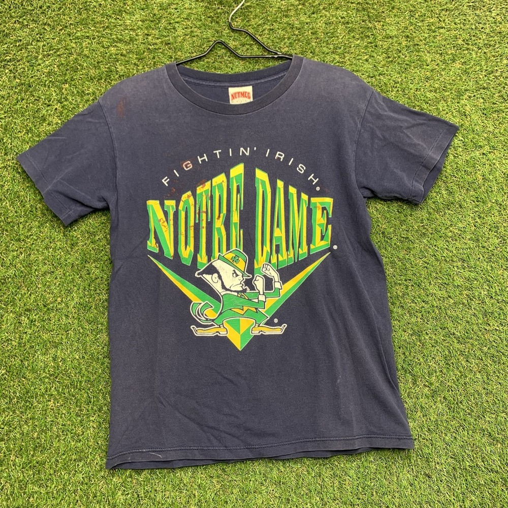 Vintage Notre Dame Shirt Mens Small Blue NCAA Football Fighting Irish Nutmeg 90s